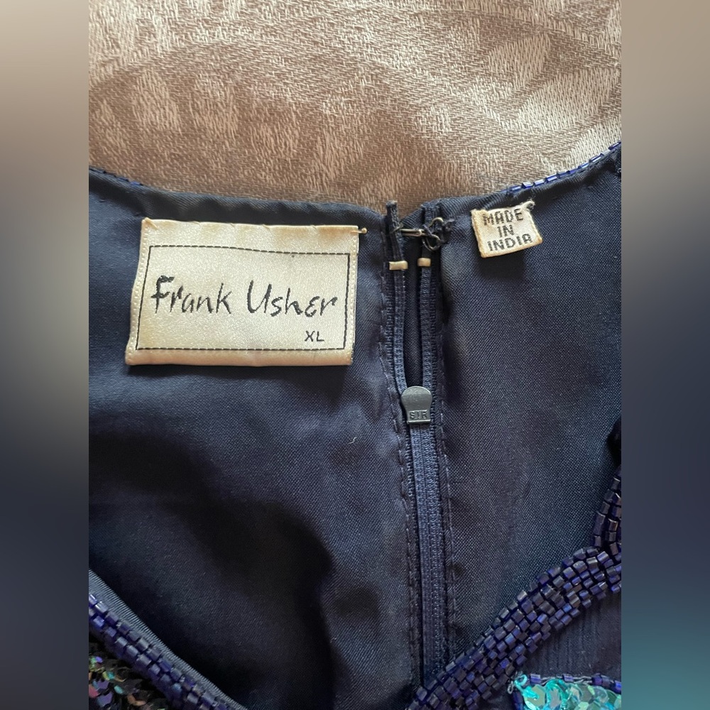 Vintage Frank Usher Silk Navy Sequin Floral Top - Picture 7 of 9
